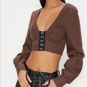 Pretty little thing chocolate hook & eye crop top